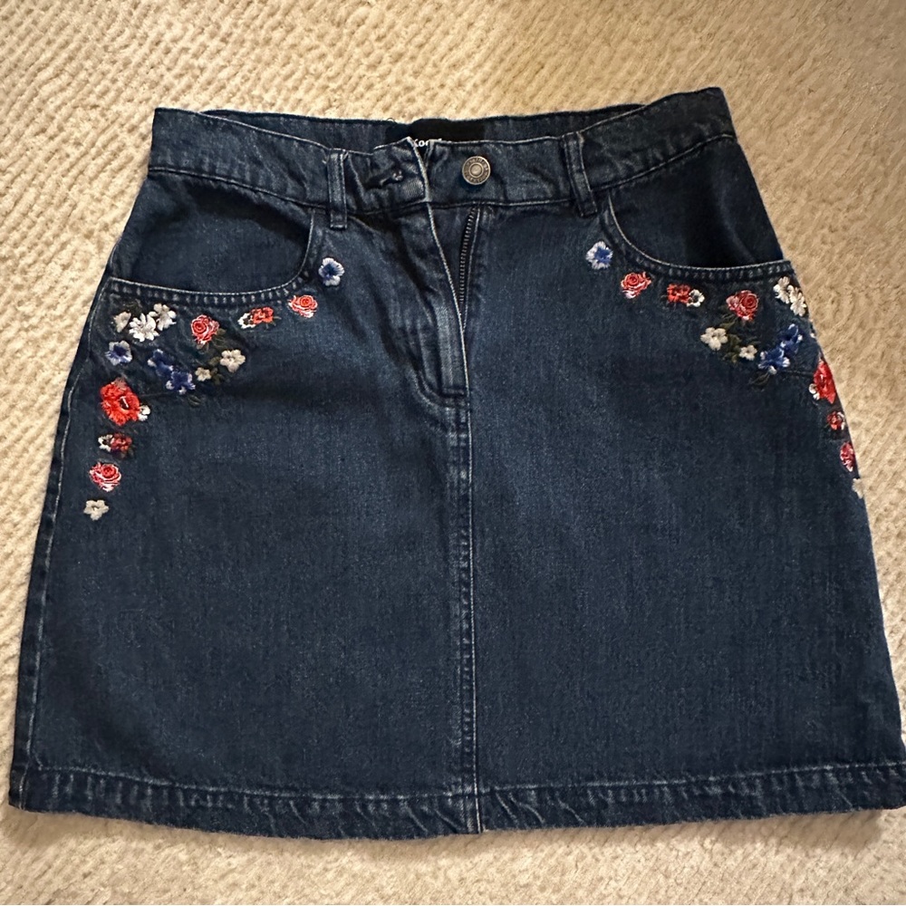 The Kooples Floral Embroidery Jean Skirt